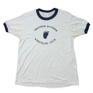 Vintage 70s Whitmer Panther Ohio USA Wrestling Club Navy Sports Ringer T-shirt